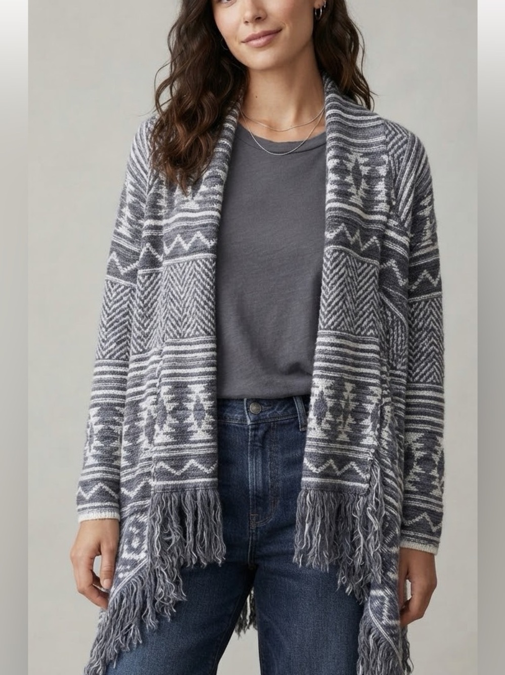 Sonoma Aztec Open Fringed Cardigan Size M
